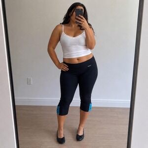 Y2K Black‎ Capri Leggings Blue Braided Accent Low Rise Slim Fit Women L Sporty
